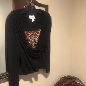 Joseph Ribkoff Black Top with Leopard Detail